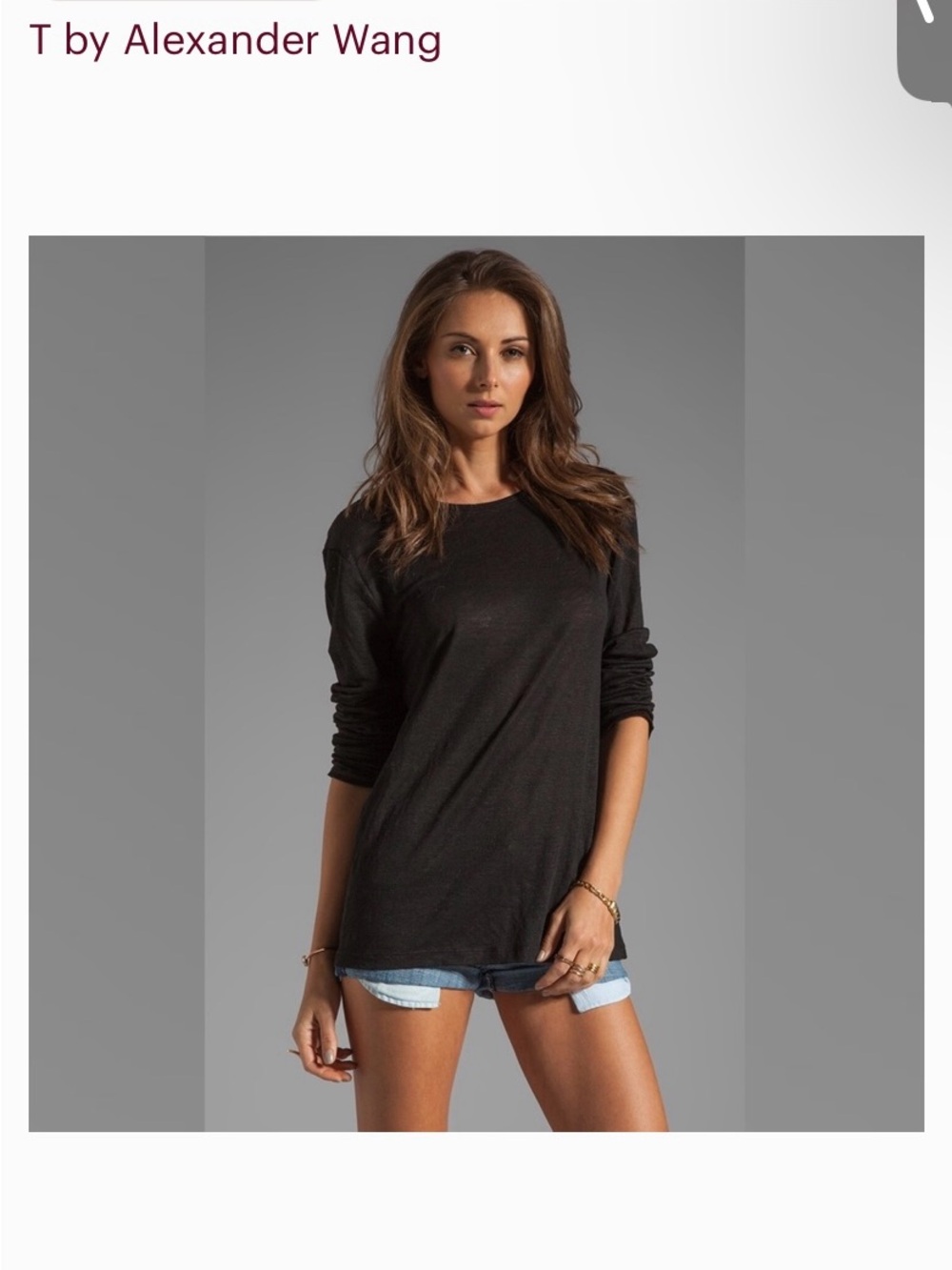 Alexander Wang Slub Knit Charcoal Crewneck Long Sleeve Top